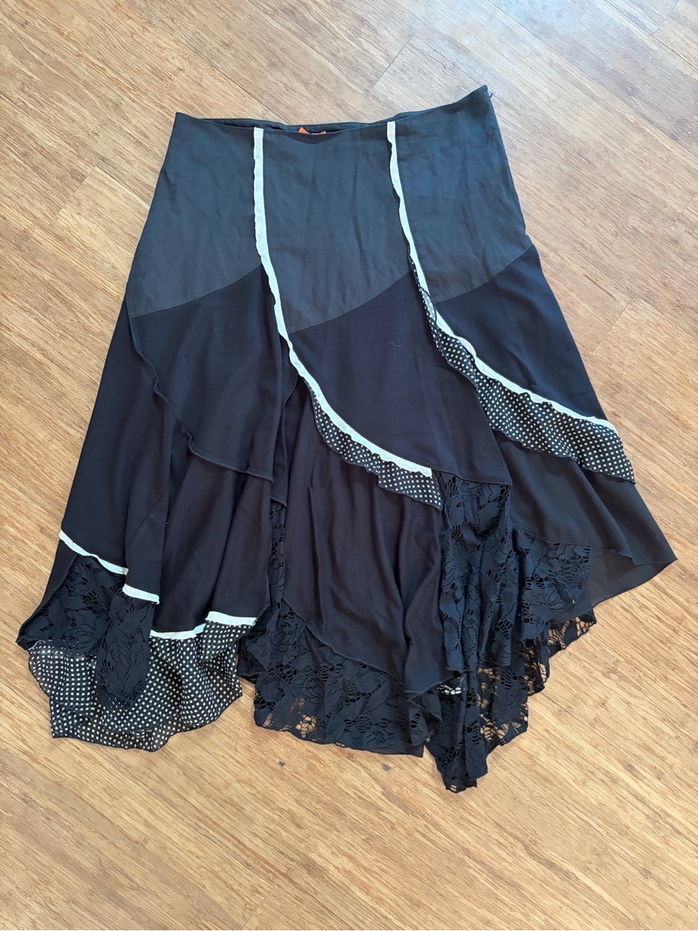 Vintage Crisca Asymmetric Handkerchief Hem Midi Skirt Lace Polka Dot GB 12 M